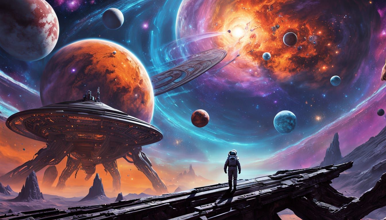 Astronaut Reaching for Space Creature: Digital Matte Paintin...