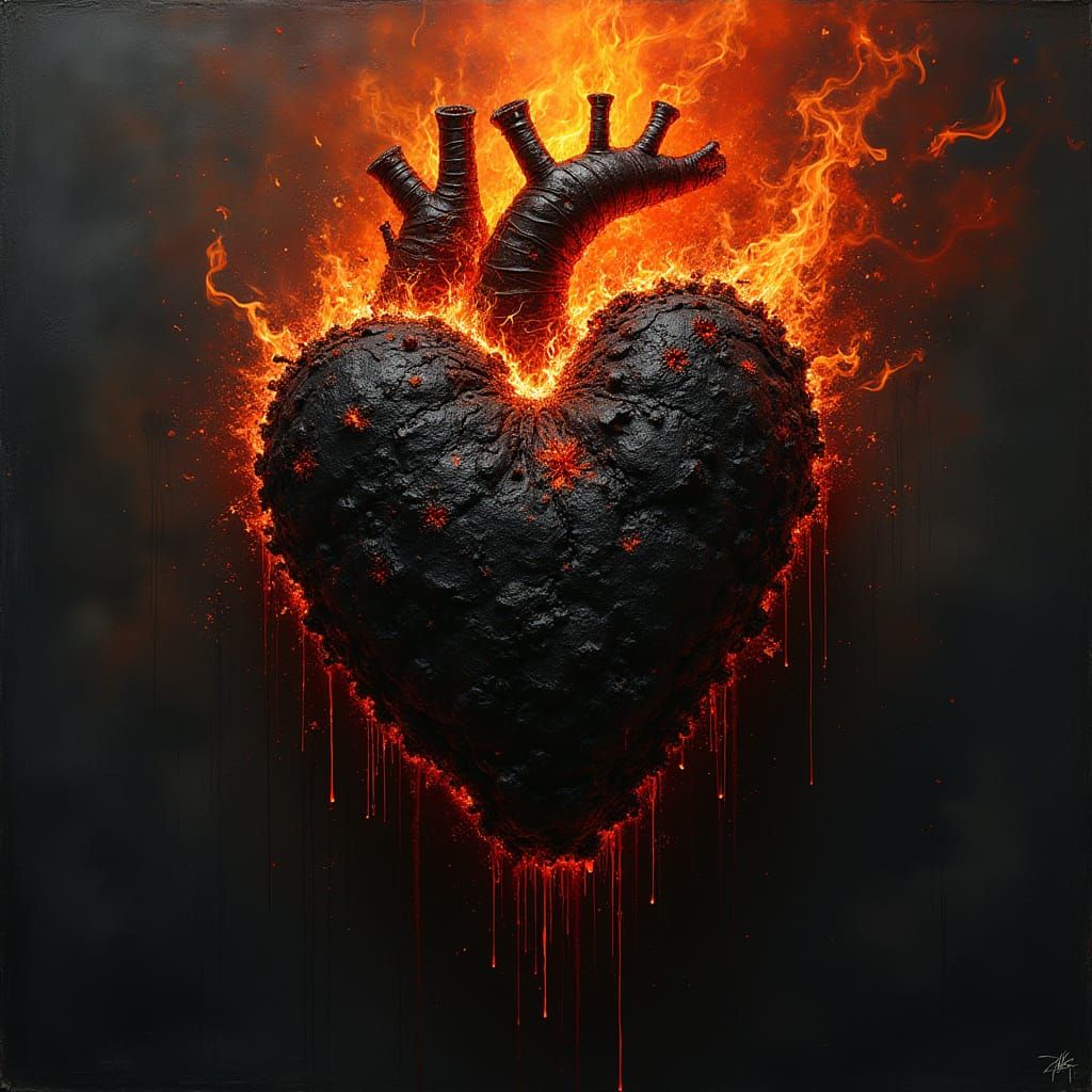 Burning Char Heart Bleeding Tar in Biomechanical Surreal Sty...
