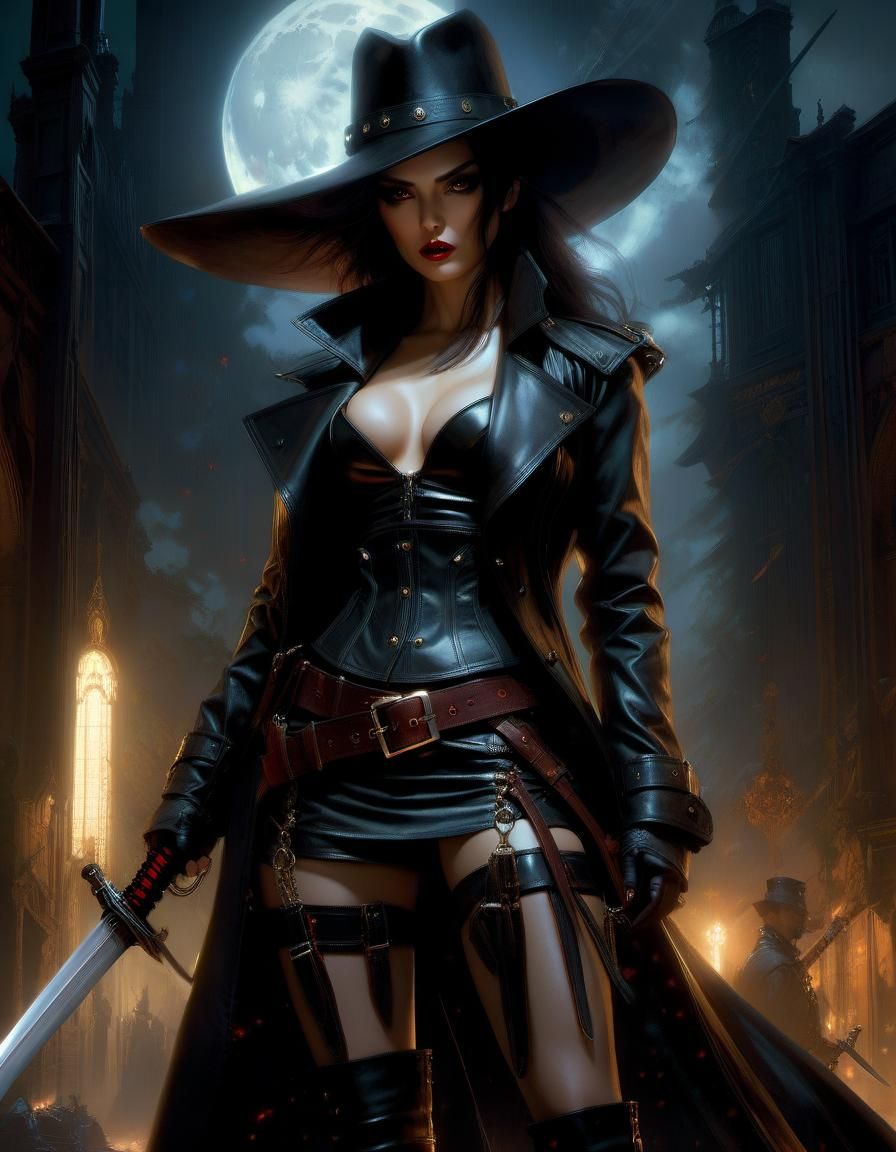 Vampire Hunter Portrait in Digital Illustration Style