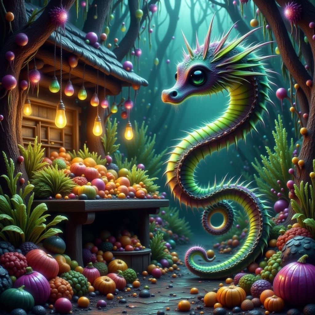 Surreal Serpent's Bounty: Dreamlike Oil Painting