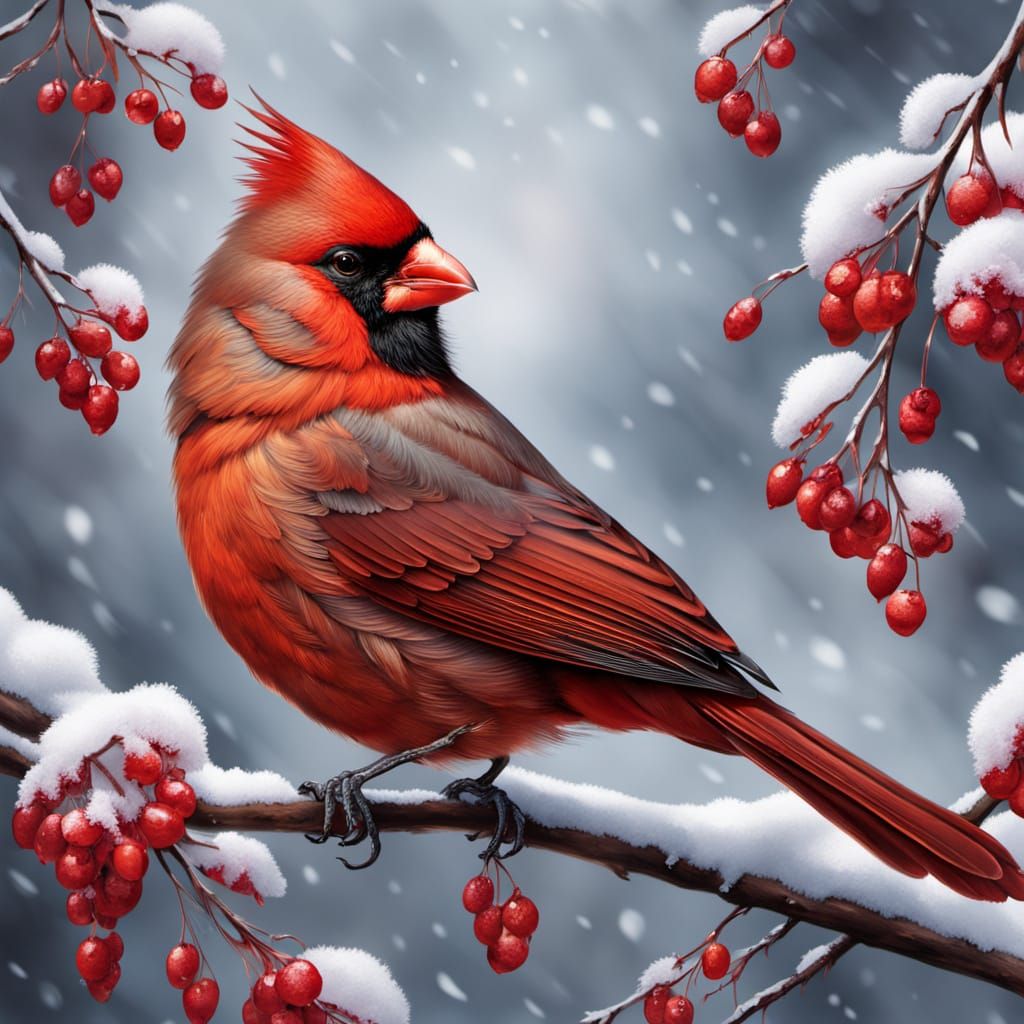 Vibrant Cardinal Painting in John James Audubon Style