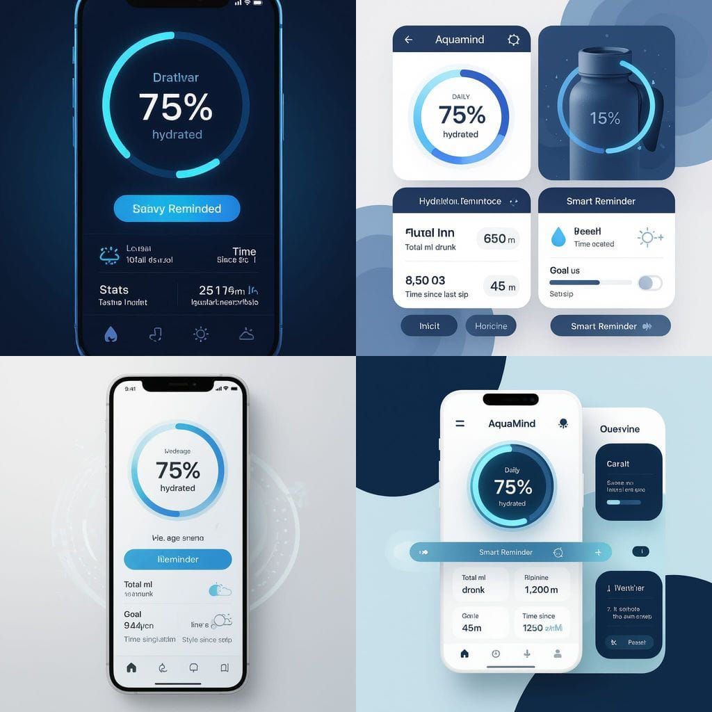 AquaMind App UI: Minimalist Hydration Tracker