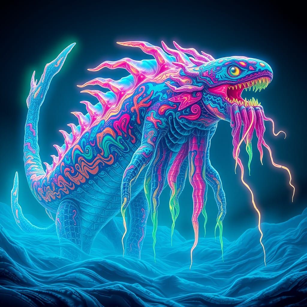 Neon Graffiti Deep Sea Monster in Cyberpunk Style