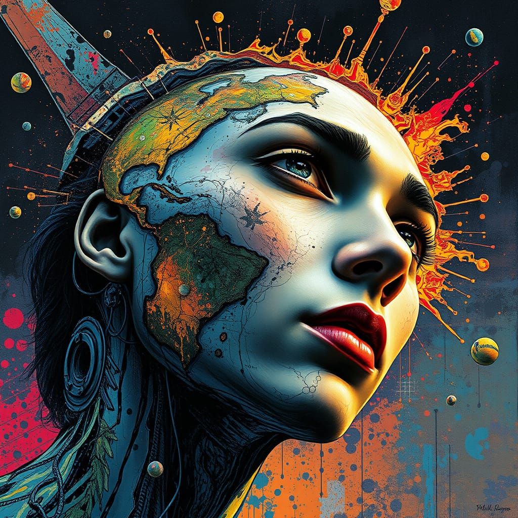 Intricate Globe in Splash Art Style