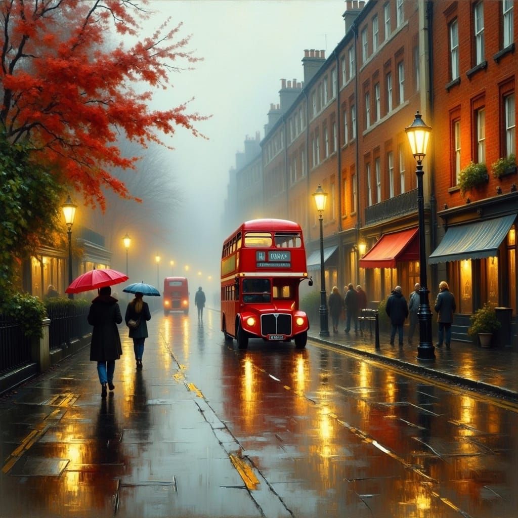 London Street in Autumn as Impressionist Painting