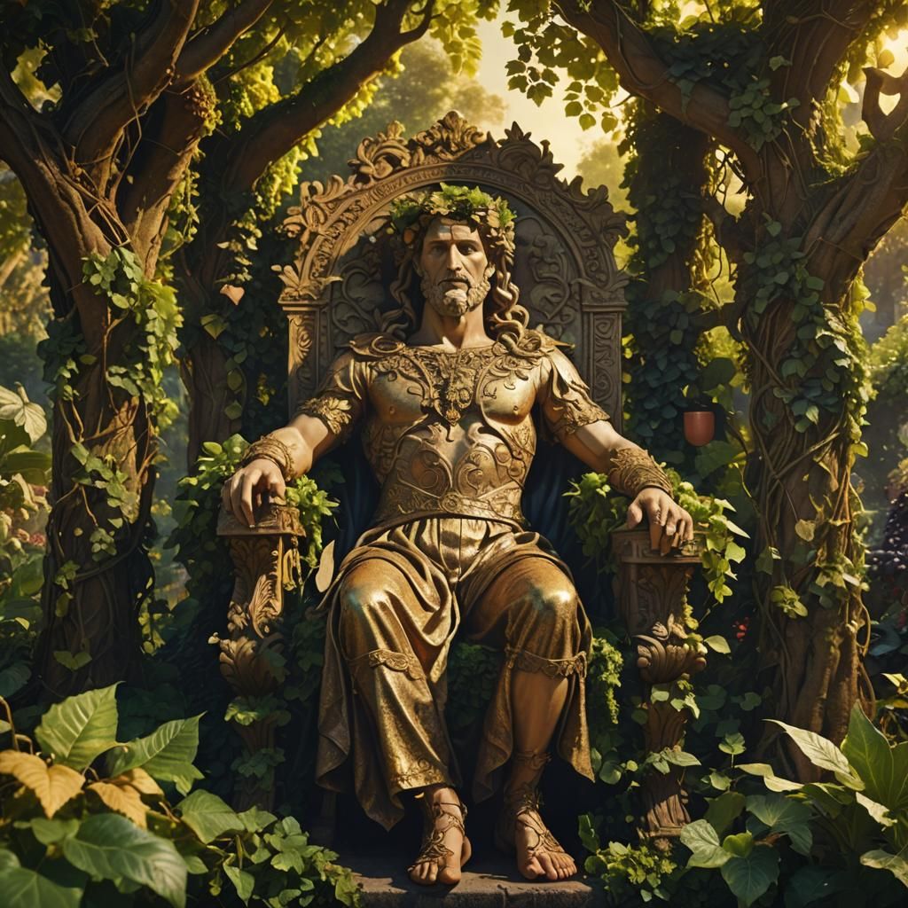 Dionysus in Lush Garden, Art Nouveau Style