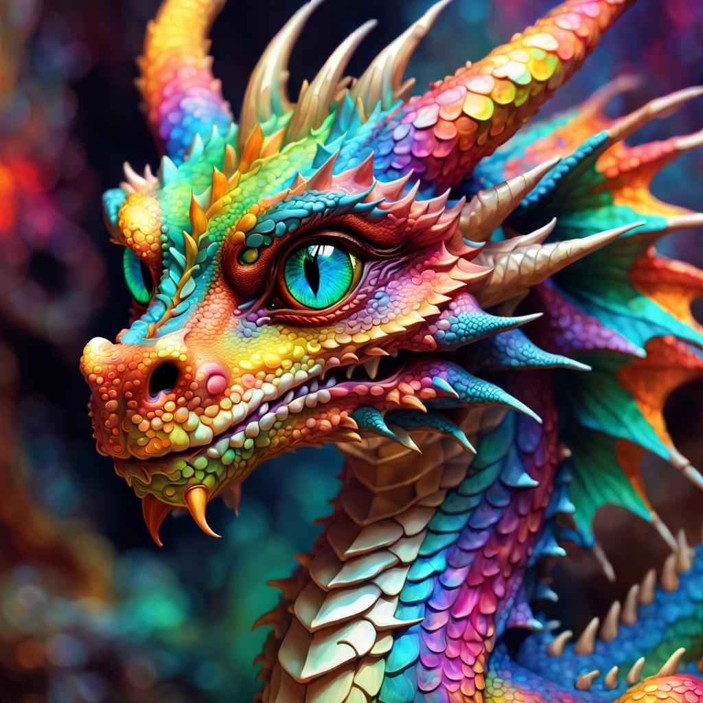 Psychedelic Dragon Portrait in Anime Art Style