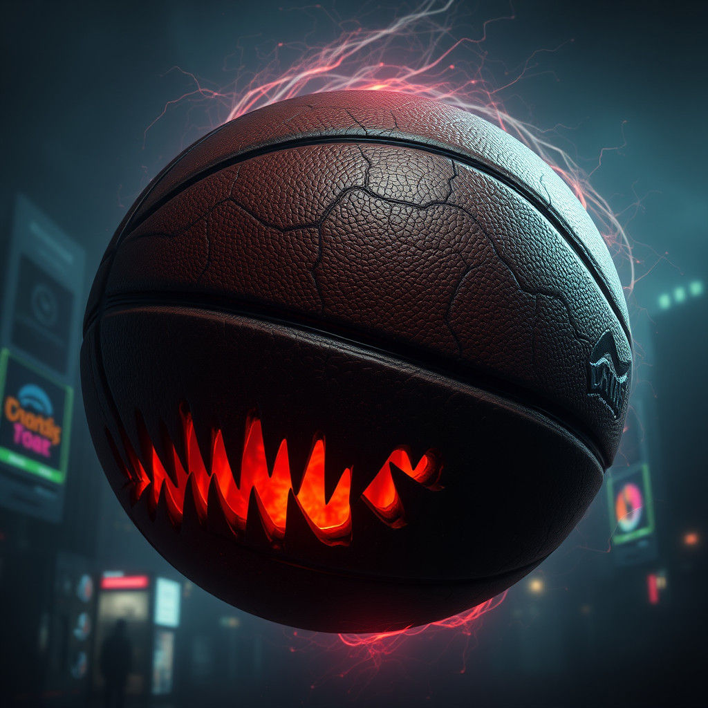 Menacing Basketball with Razor Teeth, Dark Fantasy Concept