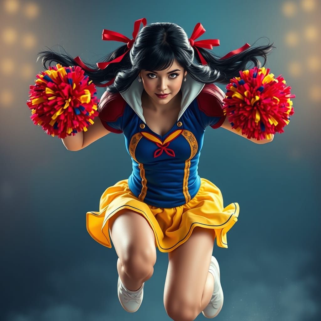 Vibrant Snow White Cheerleader in Ethereal Landscape