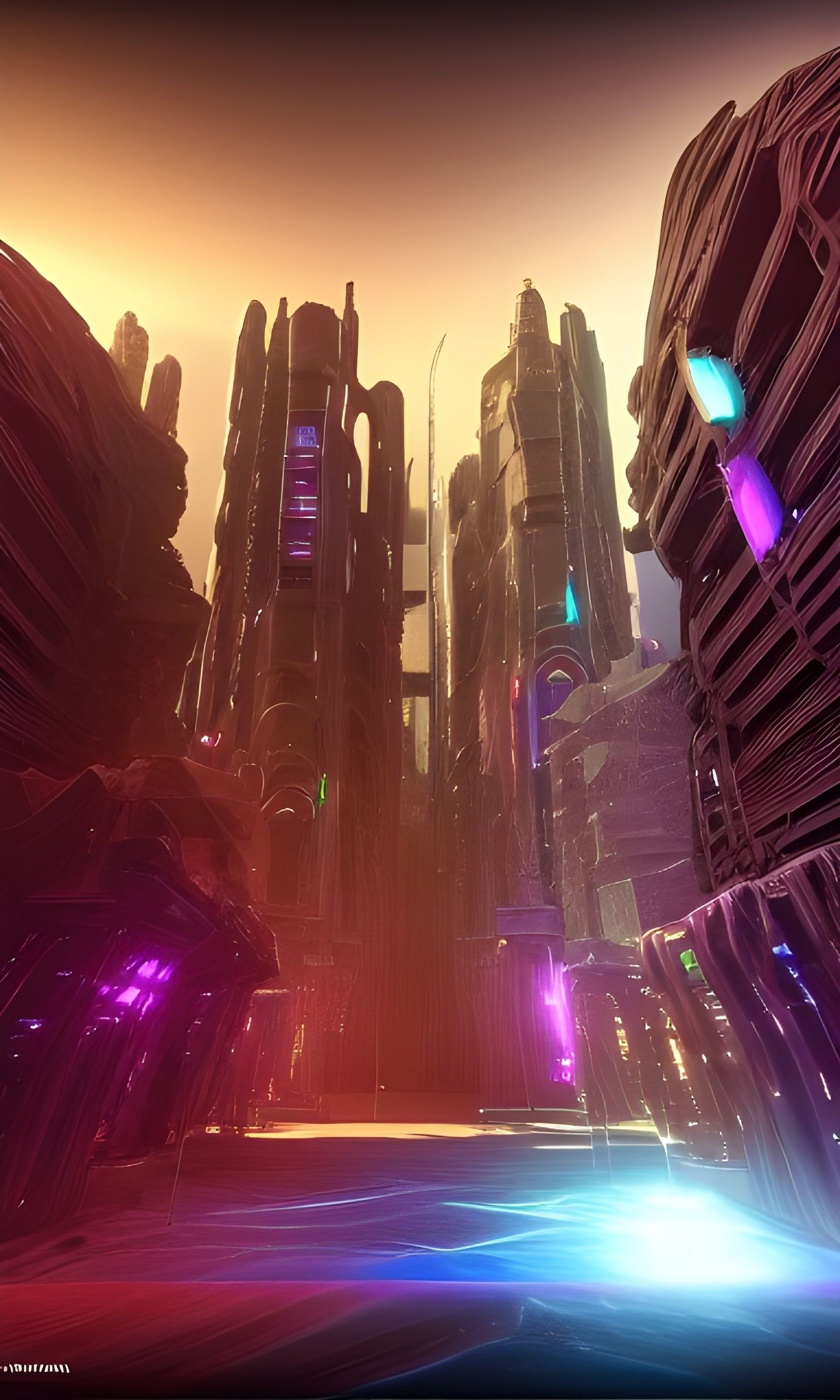 Futuristic City Portal in Psychedelic Sci-Fi