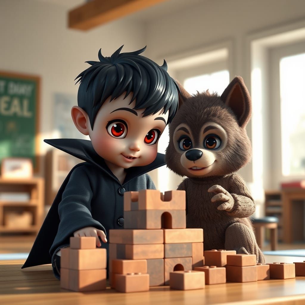 Cartoon Vampire Baby and Werewolf Toddler