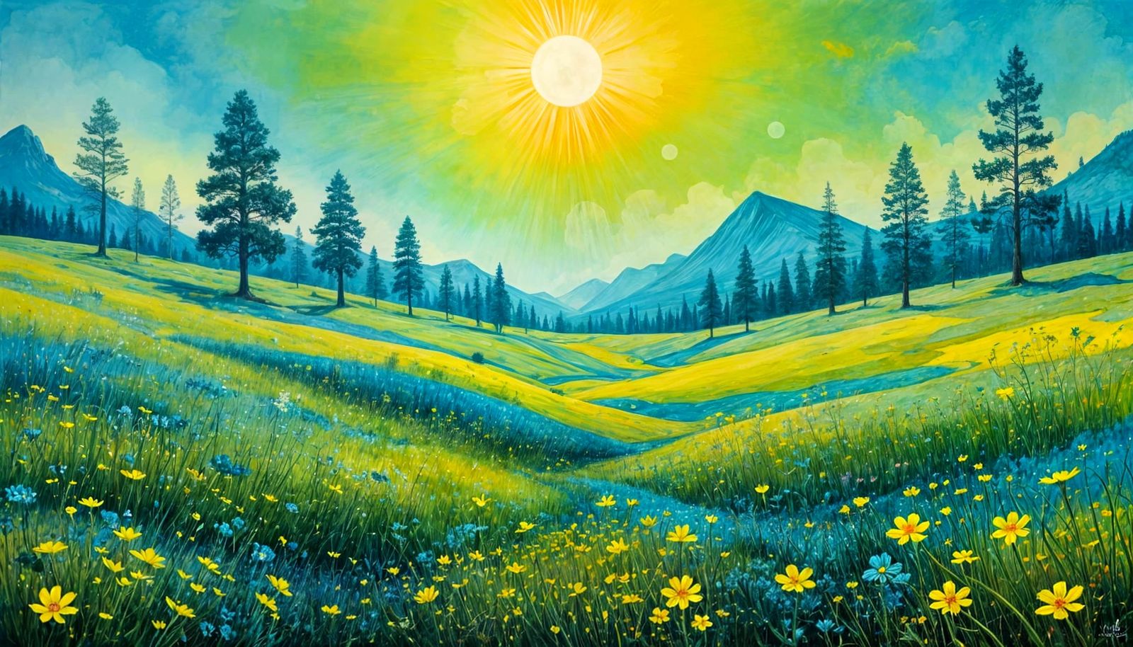 Vibrant Triadic Colors in a Sunny Meadow