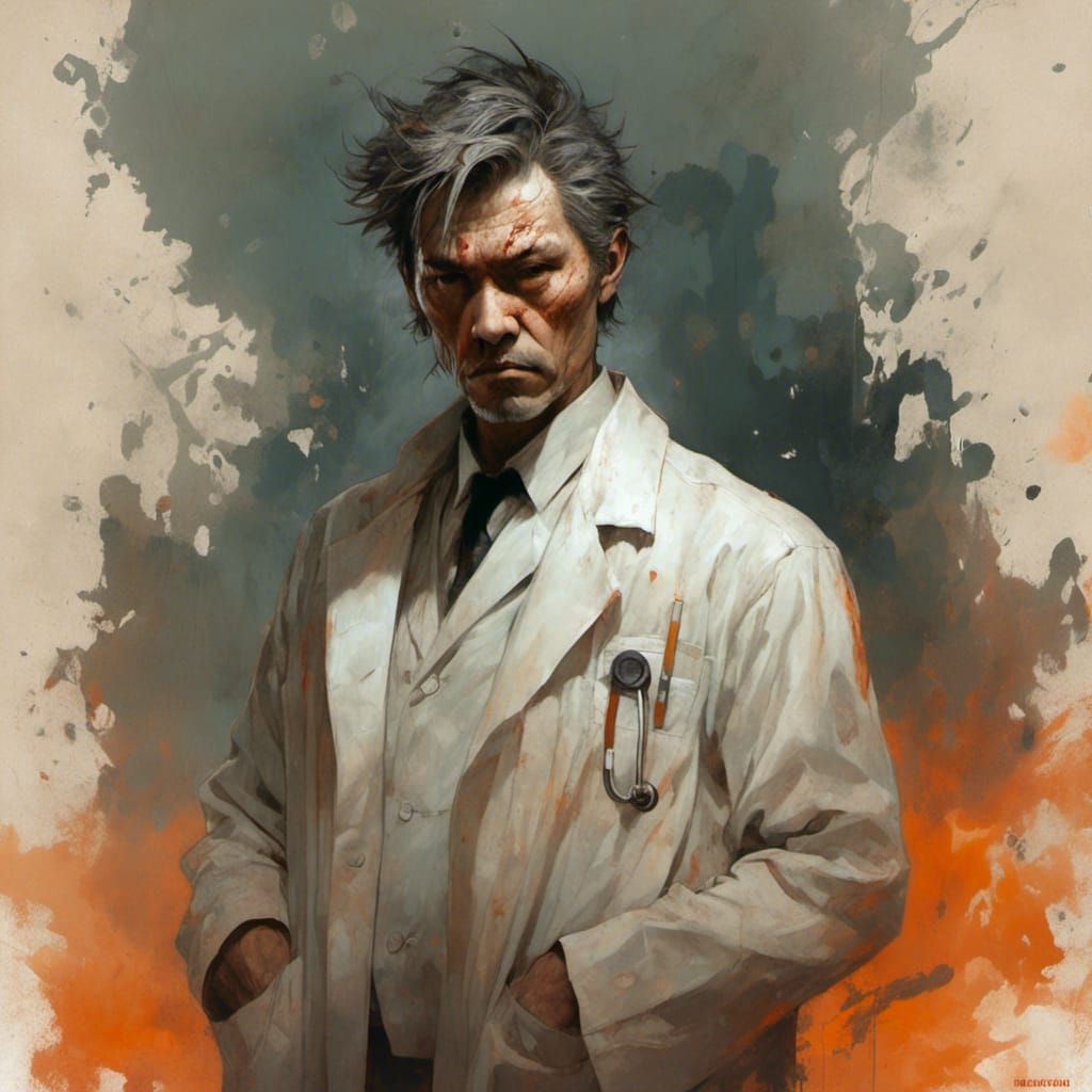 Sick Surgeon in Hospital with Orange Fog