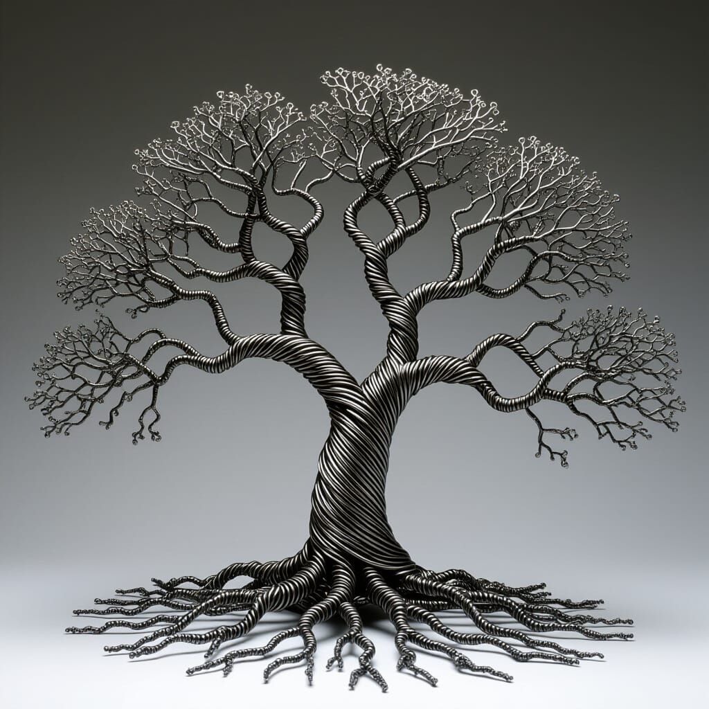Woven Wire Oak Tree in Biomechanical Style