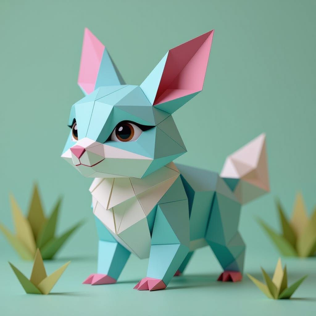 Vibrant 3D Origami Animal Digital Art