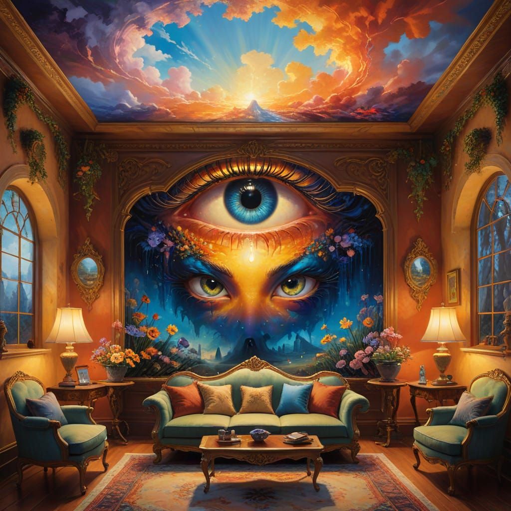 Vivid Majolica Eyes in a Whimsical, Surreal Parlor