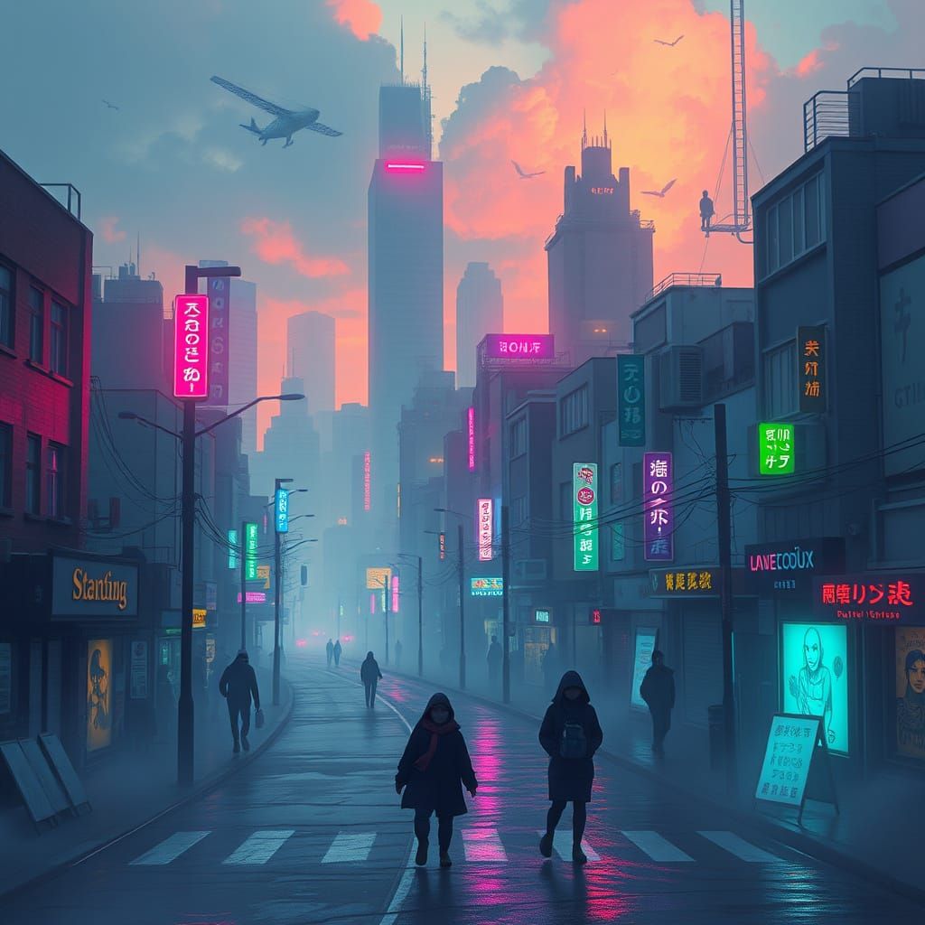 Hidden Magic: Supernatural Beings in Neon Noir Cityscape