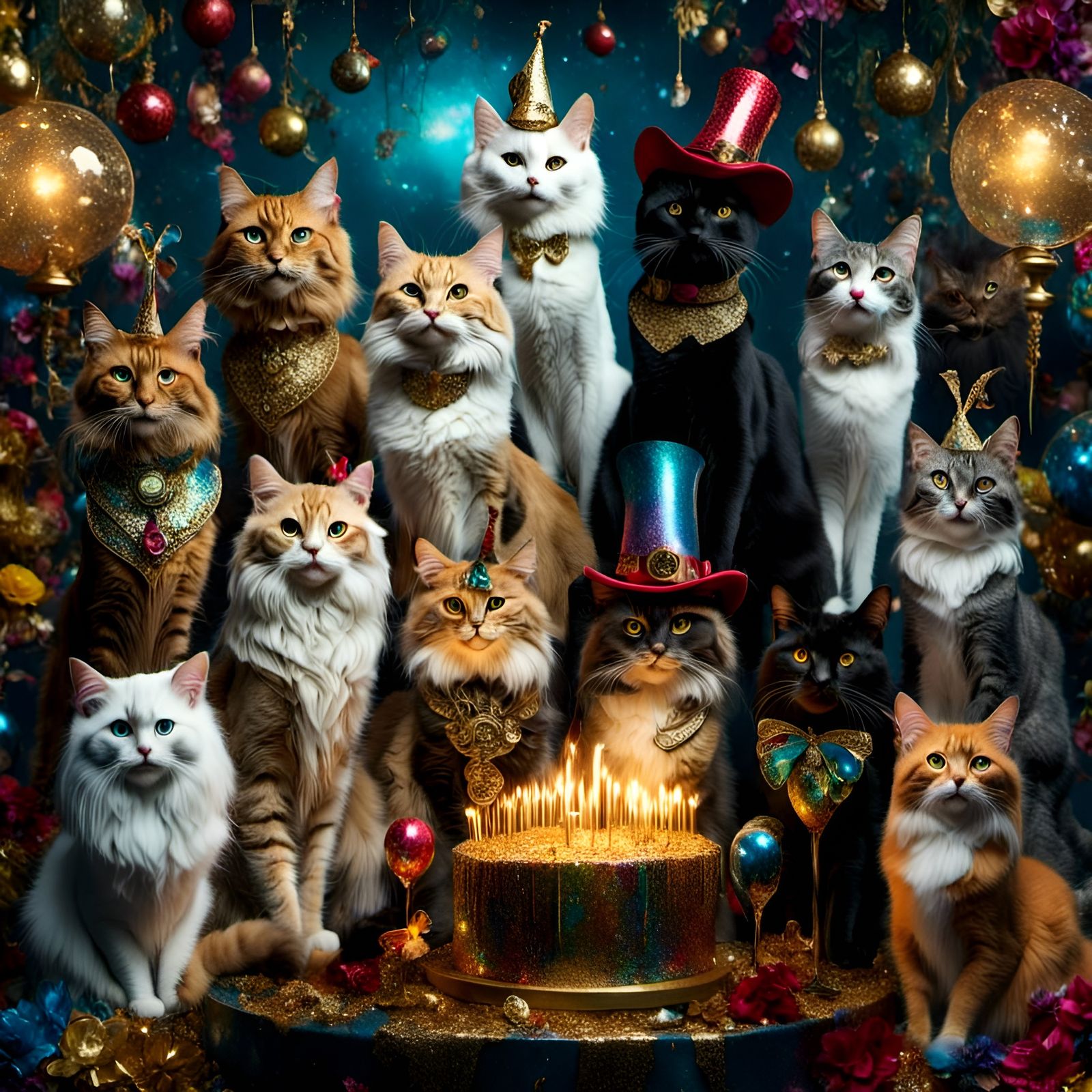Cats Celebrate New Year 2024 in Hyperreal Style
