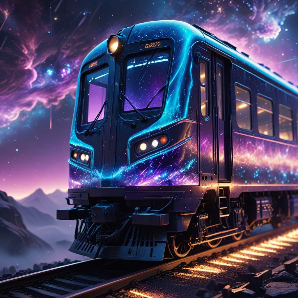 Glass Train Glides Through Nebula in Sci-Fi Concept Art