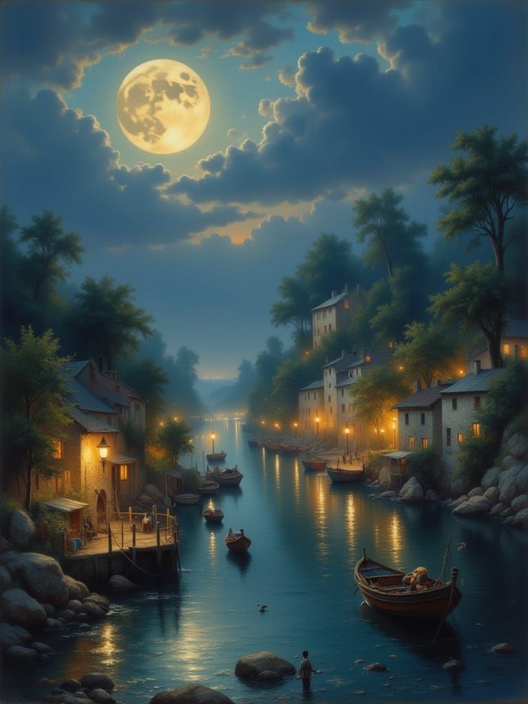 Night Cityscape Over Water in Cinematic Style