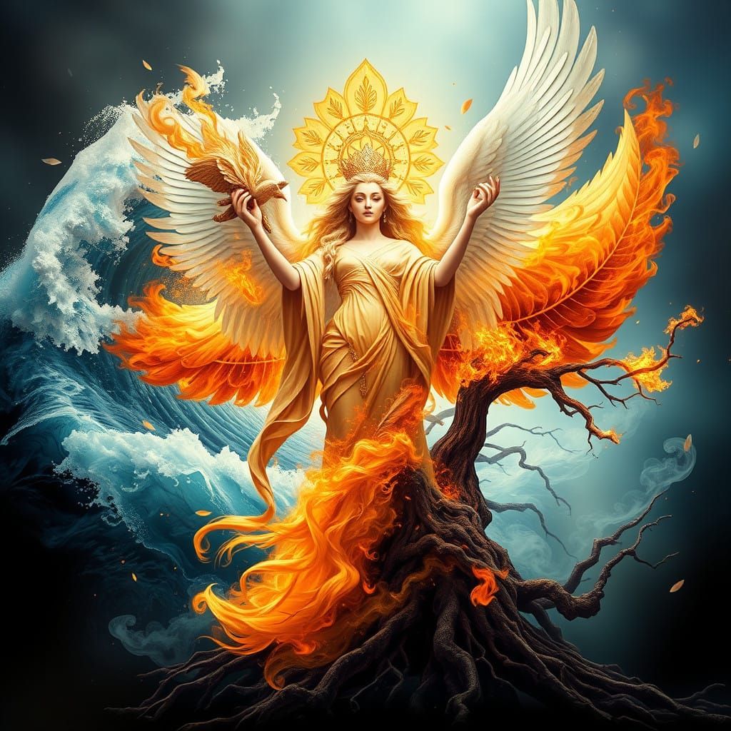 Goddess of Elemental Balance in Vibrant, Mystical Convergenc...