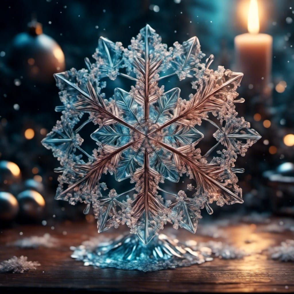 Ethereal Glass Snowflake on Pedestal with Christmas Card