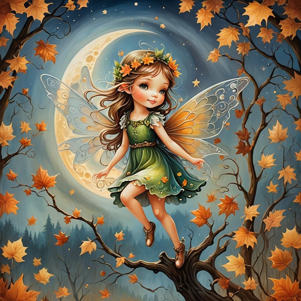 Whimsical Fairy with Glowing Wings in Oil Painting Style