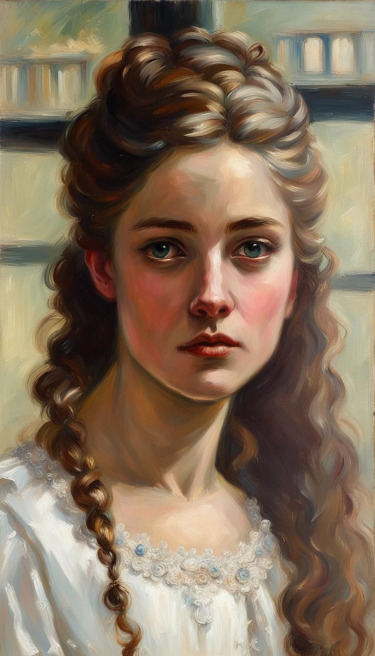 Victorian Noble Woman Portrait in Oil