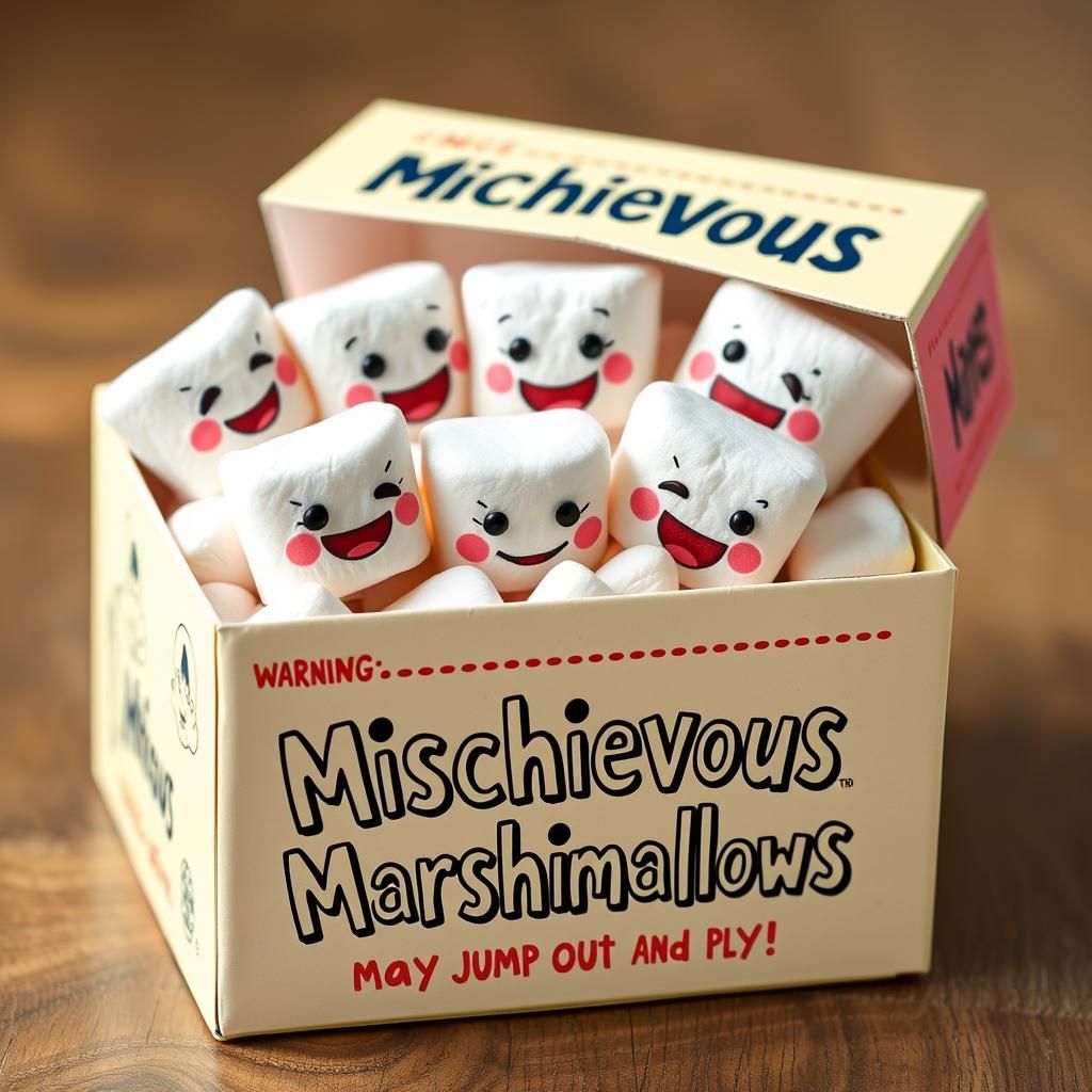 Mischievous Marshmallows Box in Watercolor Collage Style