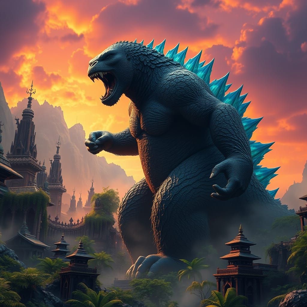 Epic Monster Clash in Ancient Jungle Metropolis