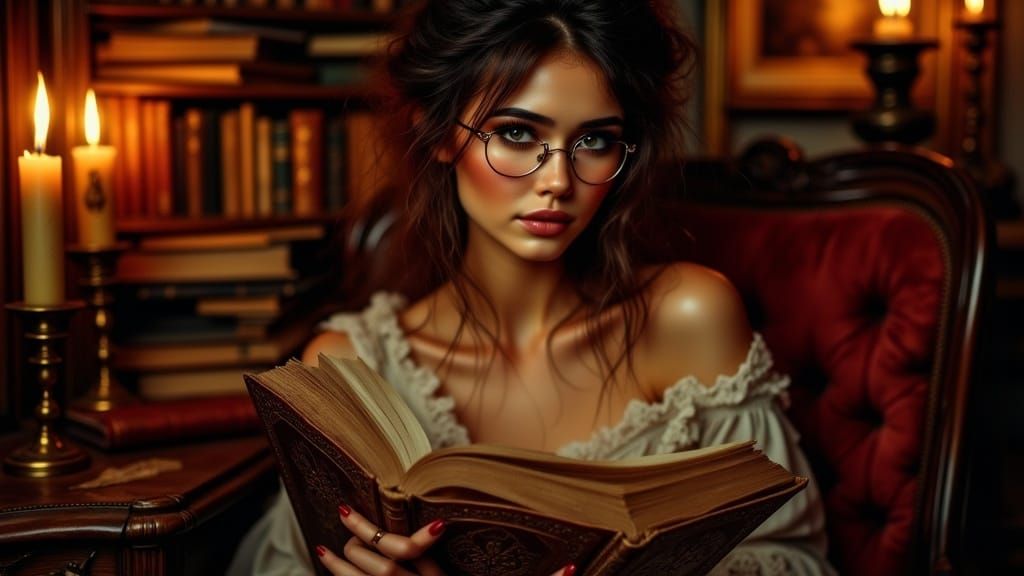 Woman Reading by Candlelight in Dutch Masters Style