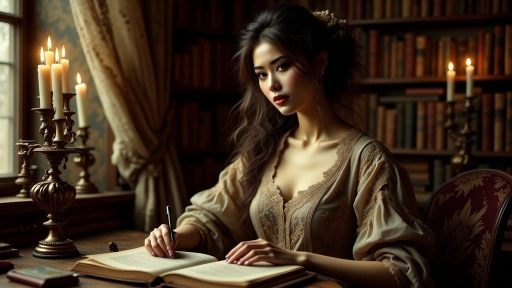 Woman Reading by Candlelight in Dutch Masters Style