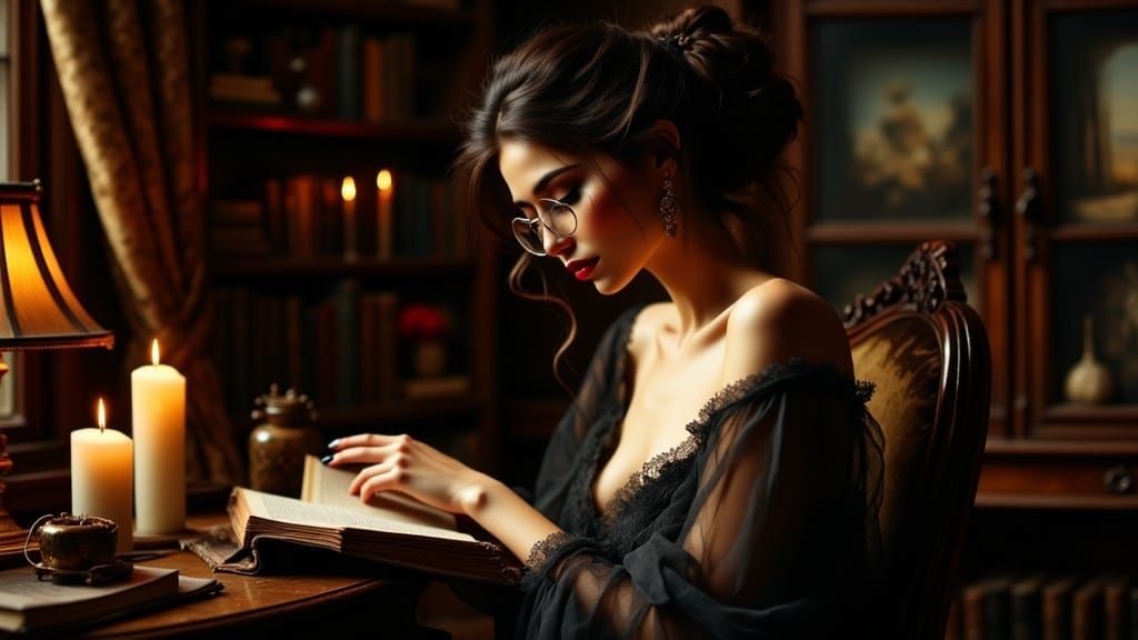 Woman Reading by Candlelight in Dutch Master Style