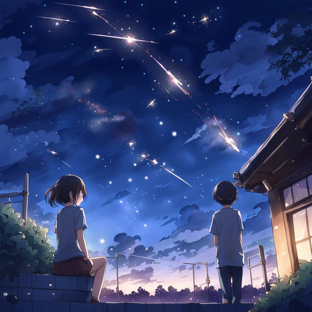 Anime Night Sky with Shooting Stars