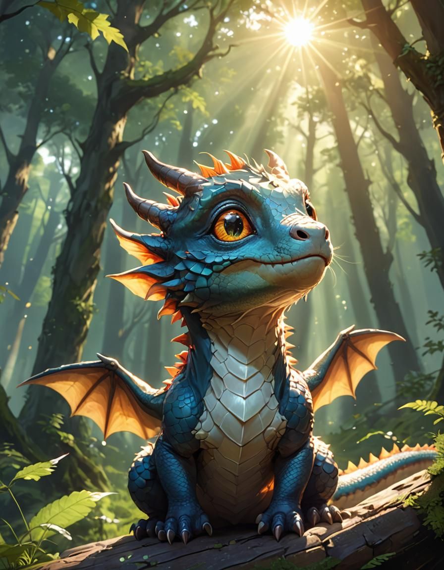 Cute Anime Dragon Gazing at Sunshine