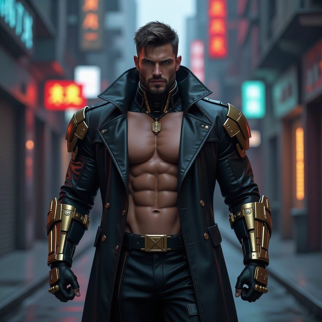 Tactical Cyborg Prince in a Neon Alley