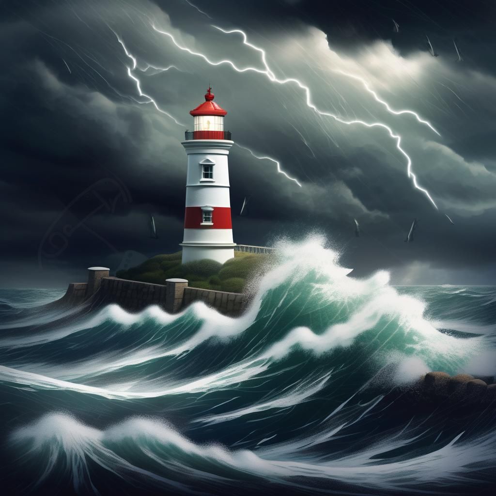 Lighthouse Against Stormy Sea