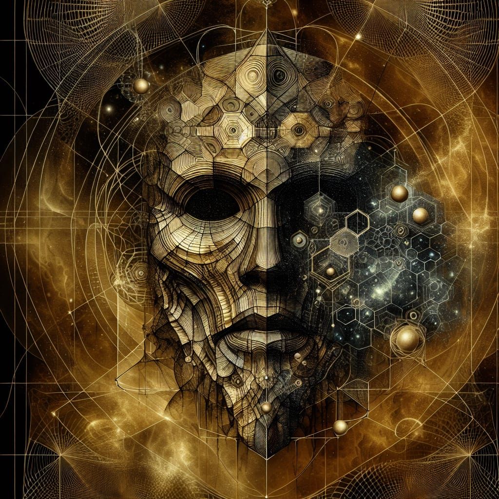 Mystical Gold Mask with Geometric Fractals