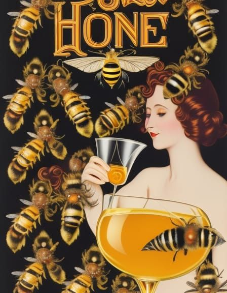 Art Nouveau Honey Liqueur Poster with Bees