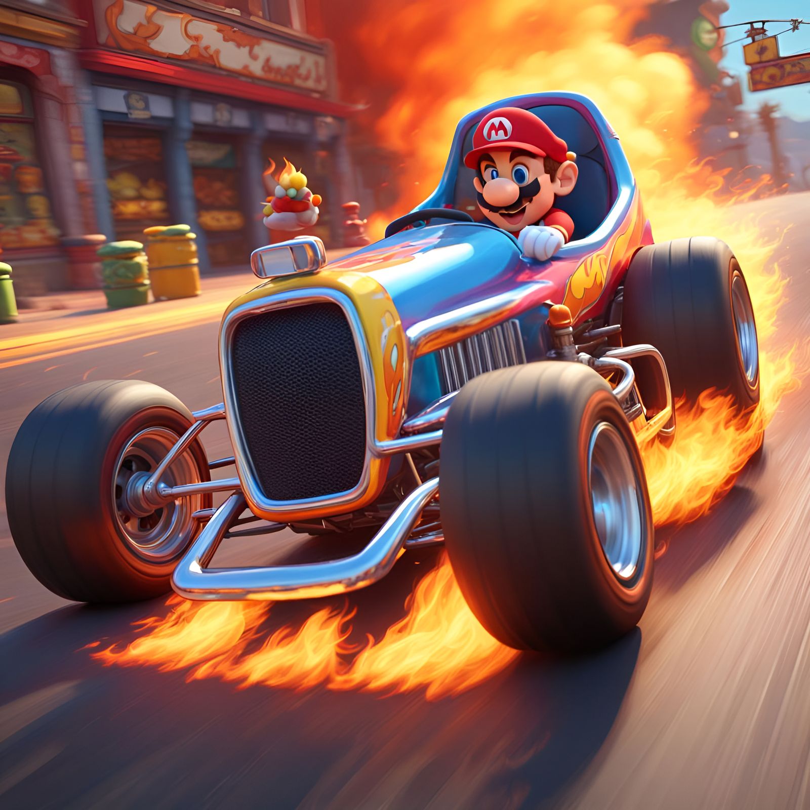 Mario Kart Hot Rod Wheelie in 3D Digital Art