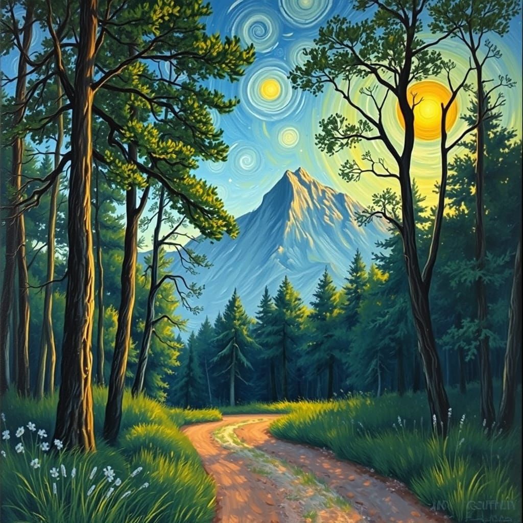 Whimsical Totoro in Dawn's Golden Light, Oil on Canvas, Sain...