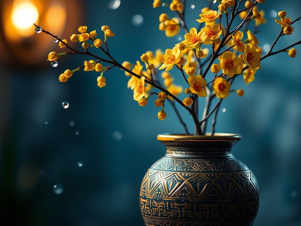 Exquisite Tribal Ceramic Vase with Golden Blooms