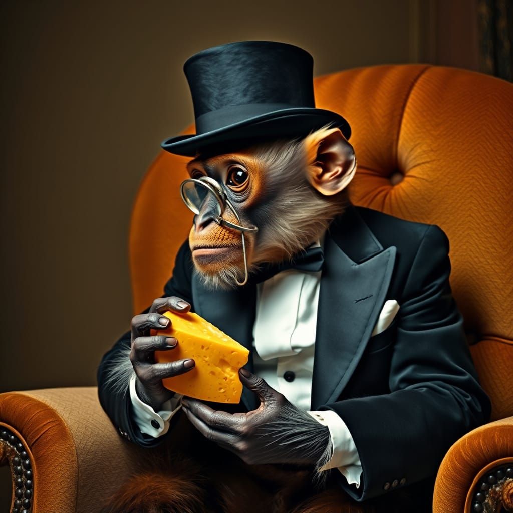 Dignified Capuchin Monkey Enjoys Luxurious Cheese