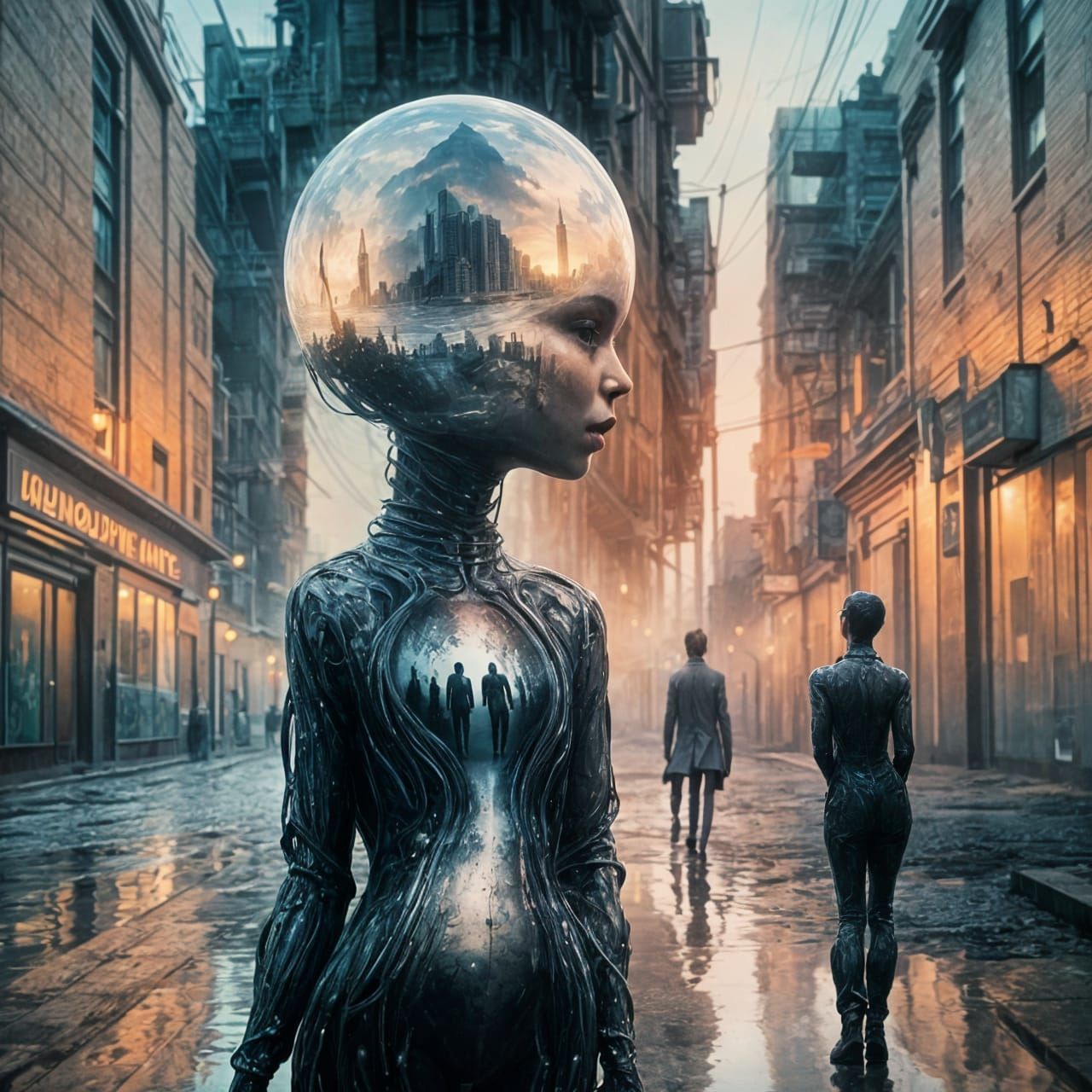 Uncanny Humanoid Figure in Surreal Dreamscape