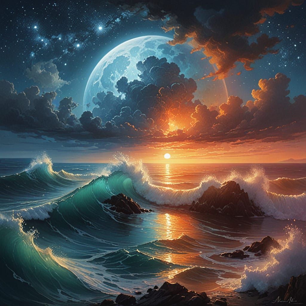 Vibrant Edge of the World with Burning Bush and Sunset