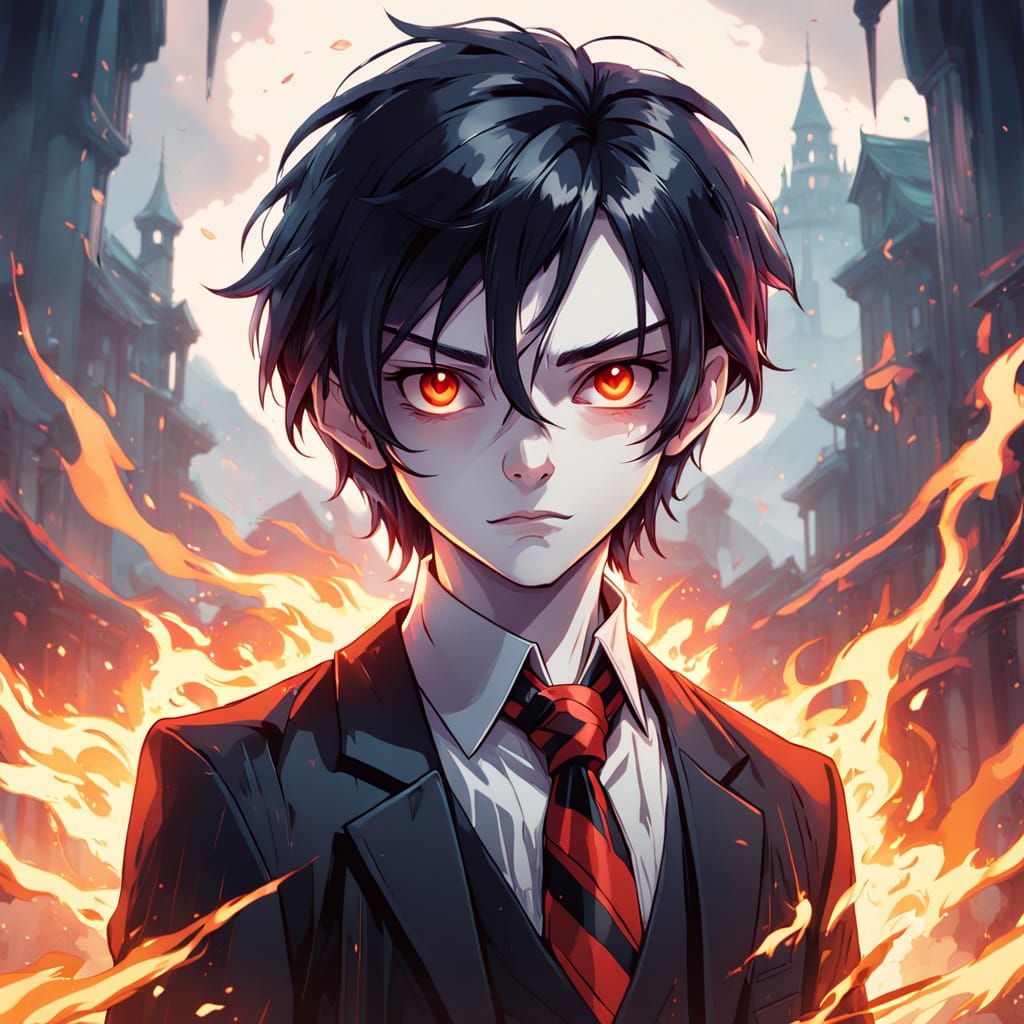 Ethereal Vampire Boy in Vibrant Flat Color Palette