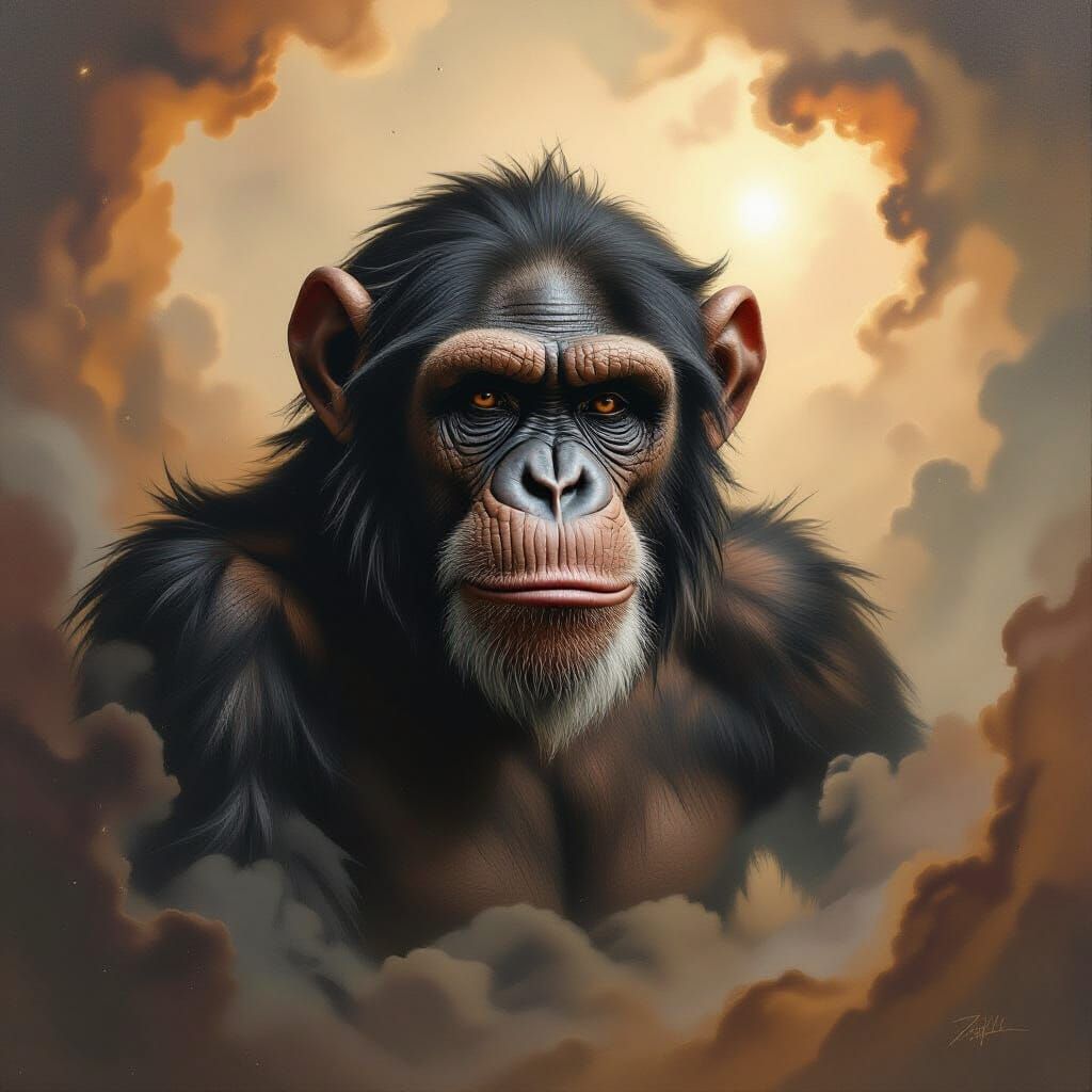 Chimpanzee Head in Cosmic Oil Painting Style