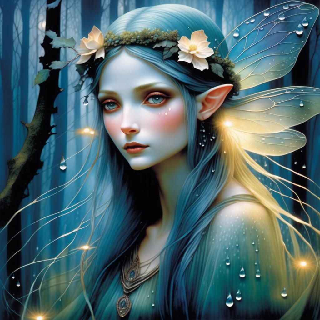 Bioluminescent Hummingbird and Cosmic Squid Fantasy Art