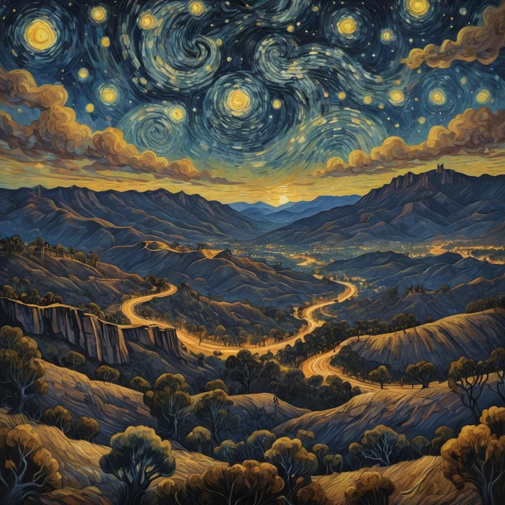 Starry Night Over Blue Mountains, Van Gogh Style