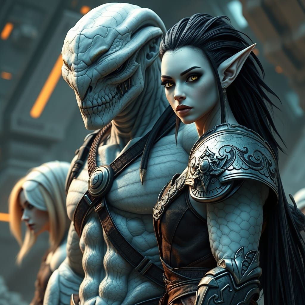 Armored Alien Warrior in Sci-Fi Setting